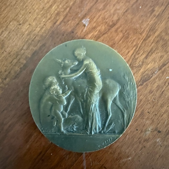 Antique Bronze Medallion “The Happy Age” “L'Age Heureux” By Victor Peter 1900 - Picture 2 of 5